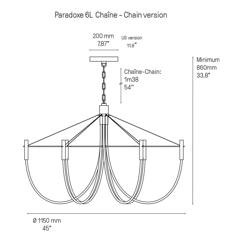 Suspension led design PARADOXE 6 LUMIERES, 4 finitions Cvl Manufacture