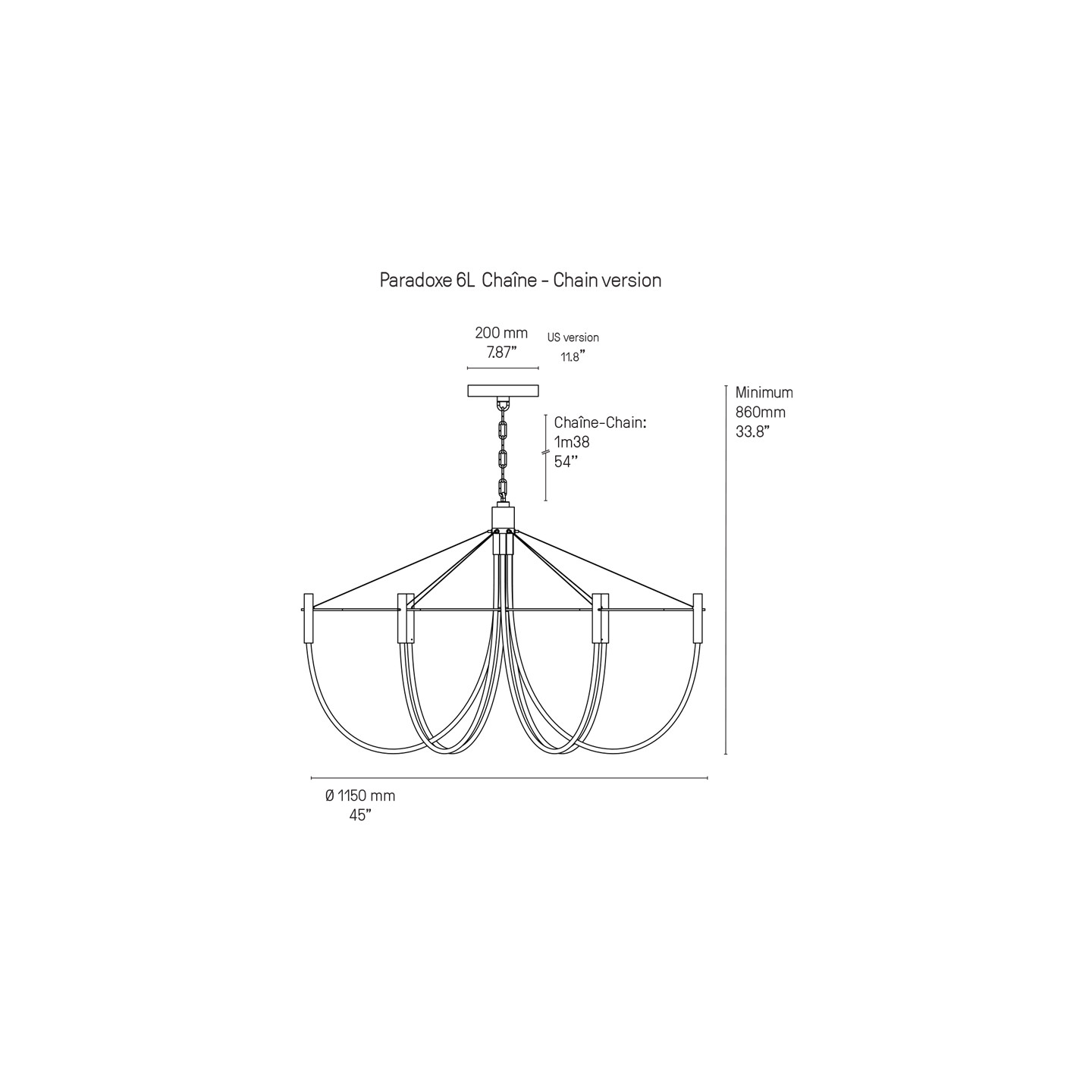Suspension led design PARADOXE 6 LUMIERES, 4 finitions Cvl Manufacture
