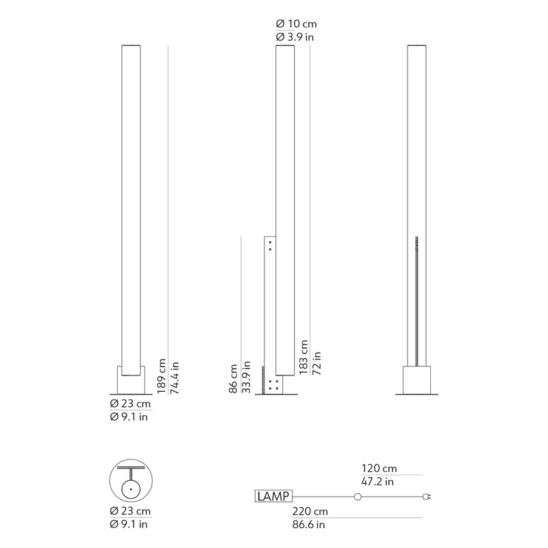 Lampadaire tube design MODEL-T, 3 coloris Kdln