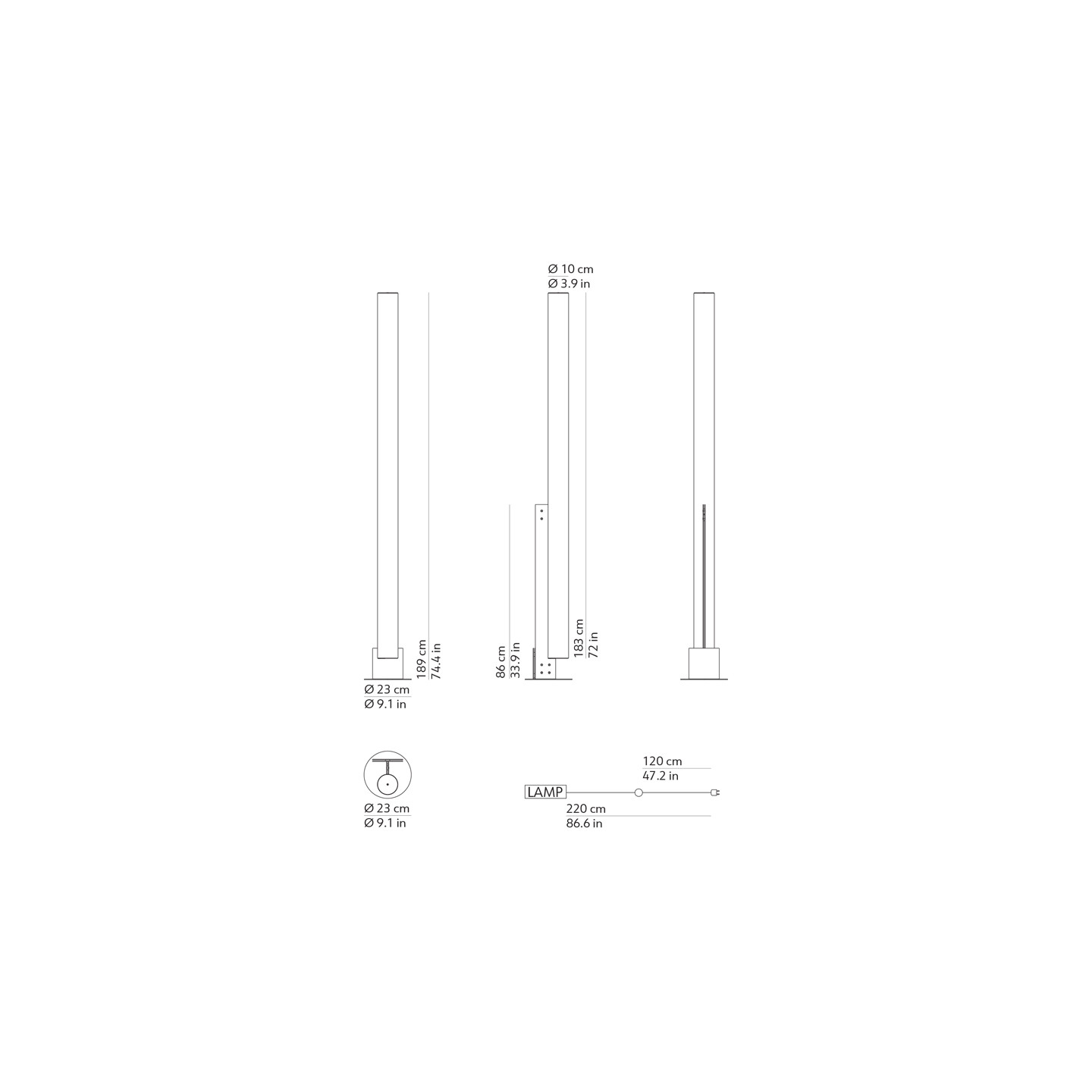 Lampadaire tube design MODEL-T, 3 coloris Kdln