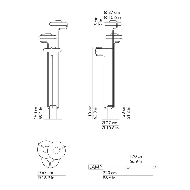 Lampadaire sur pied moderne TRATTO FLOOR, 2 coloris Kdln