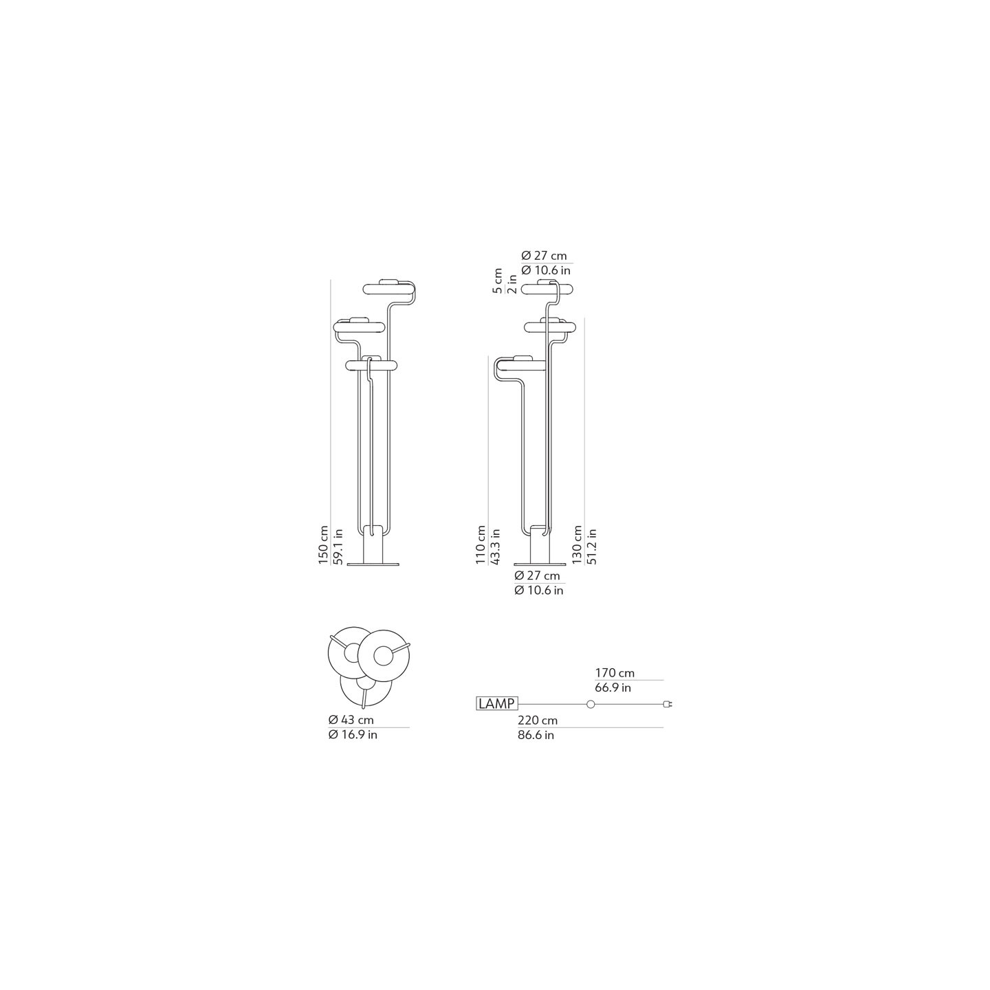 Lampadaire sur pied moderne TRATTO FLOOR, 2 coloris Kdln
