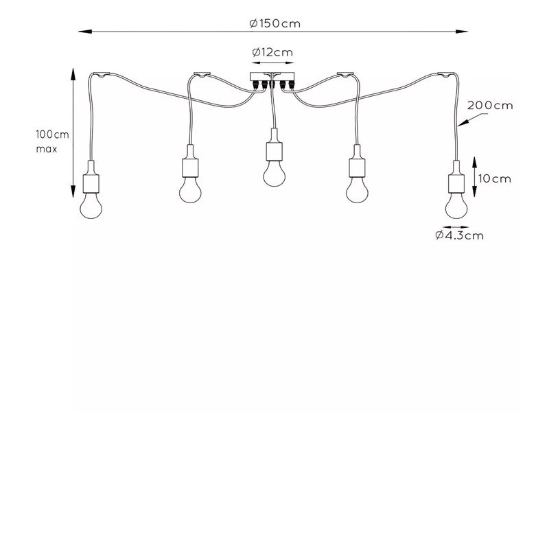 Suspension luminaire araignée FIX, 5 ou 10 lampes
