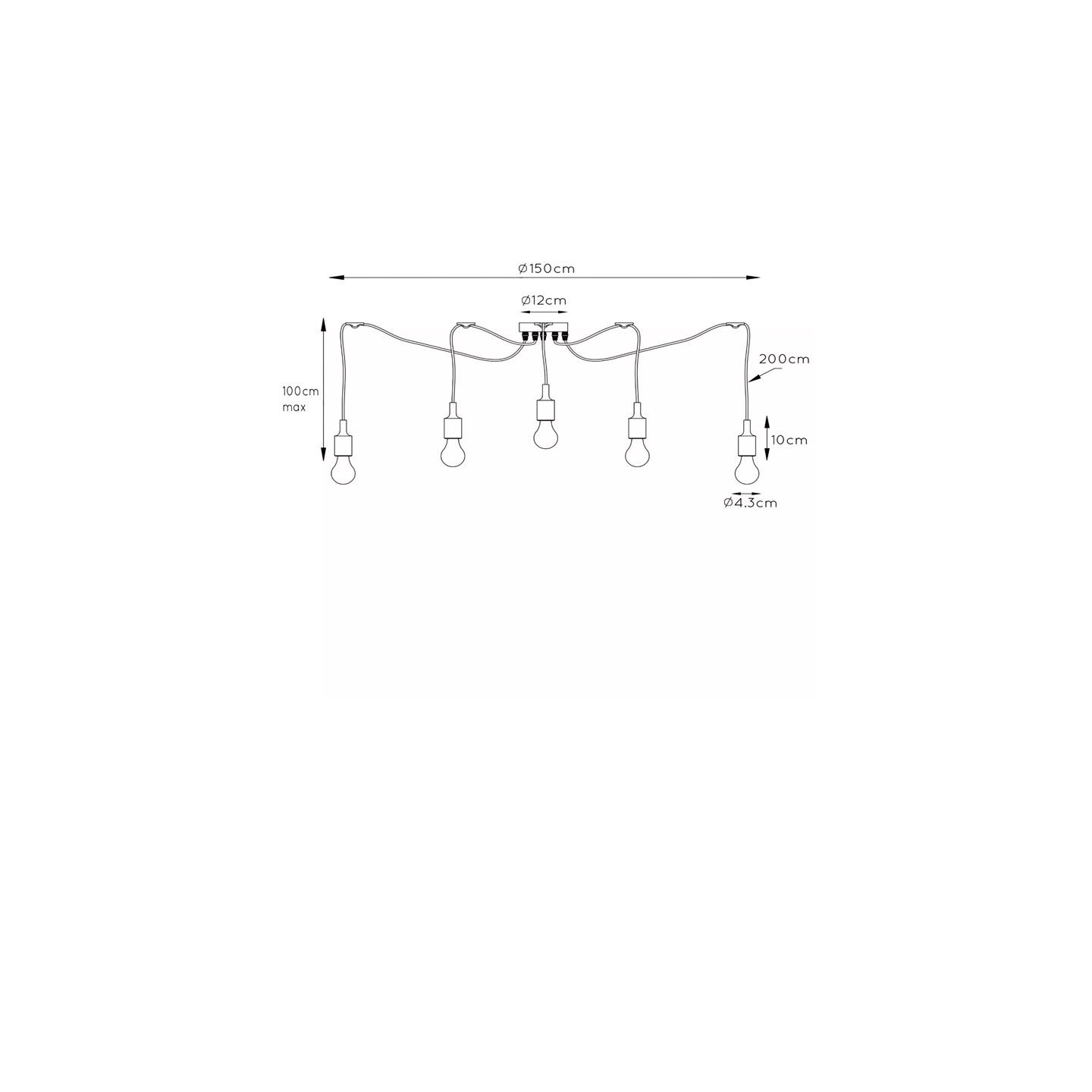 Suspension luminaire araignée FIX, 5 ou 10 lampes