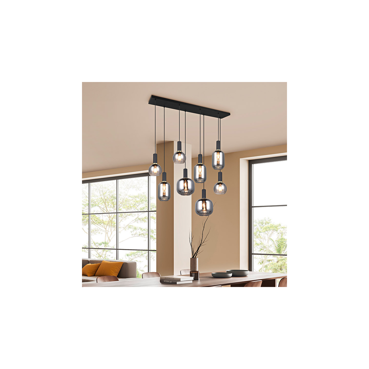 Suspension multiple verre DIVA 6 ou 8 lampes