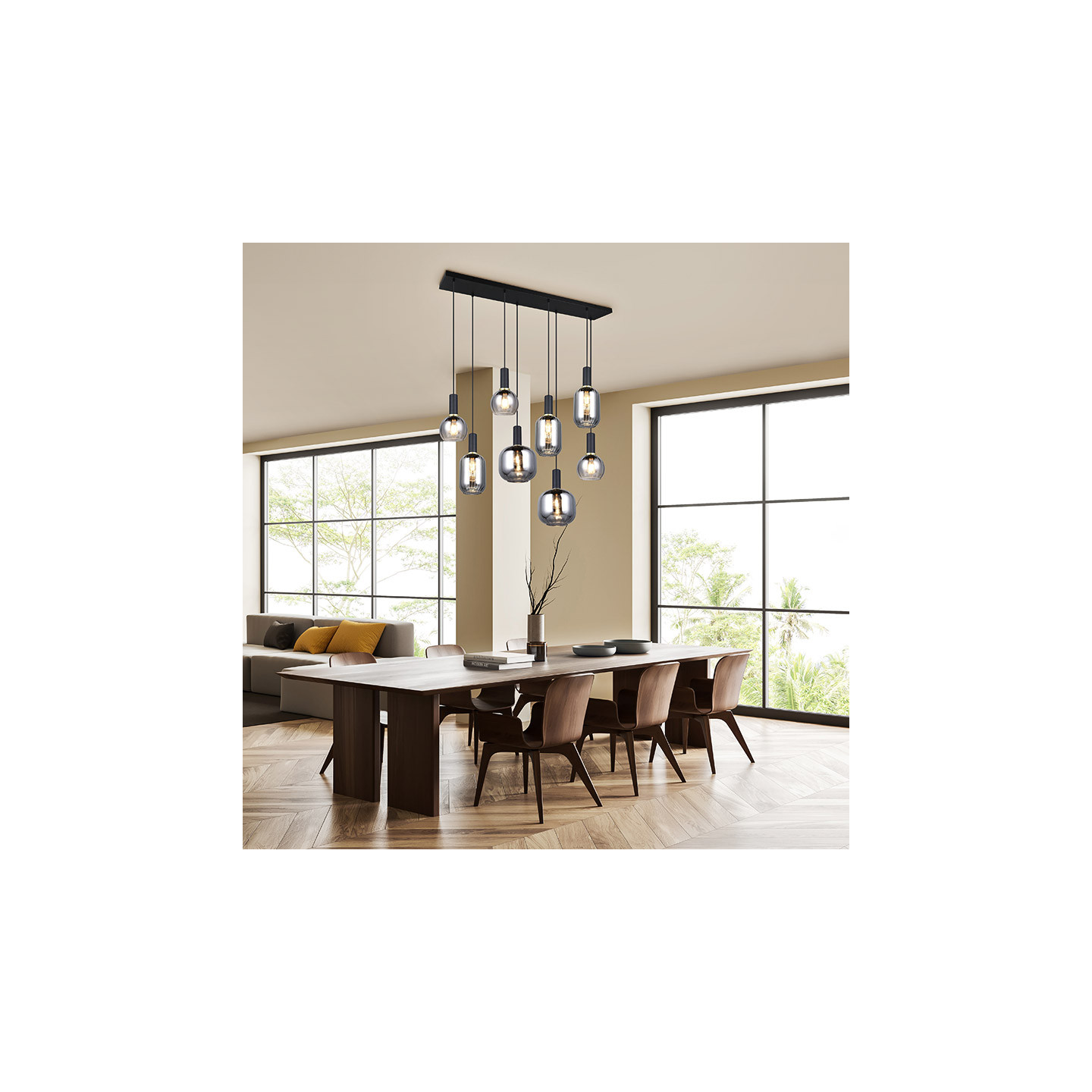 Suspension multiple verre DIVA 6 ou 8 lampes