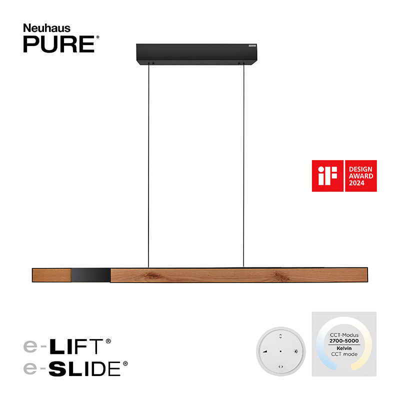 Suspension led PURE MOTO-RISE chêne et noir Paul Neuhaus