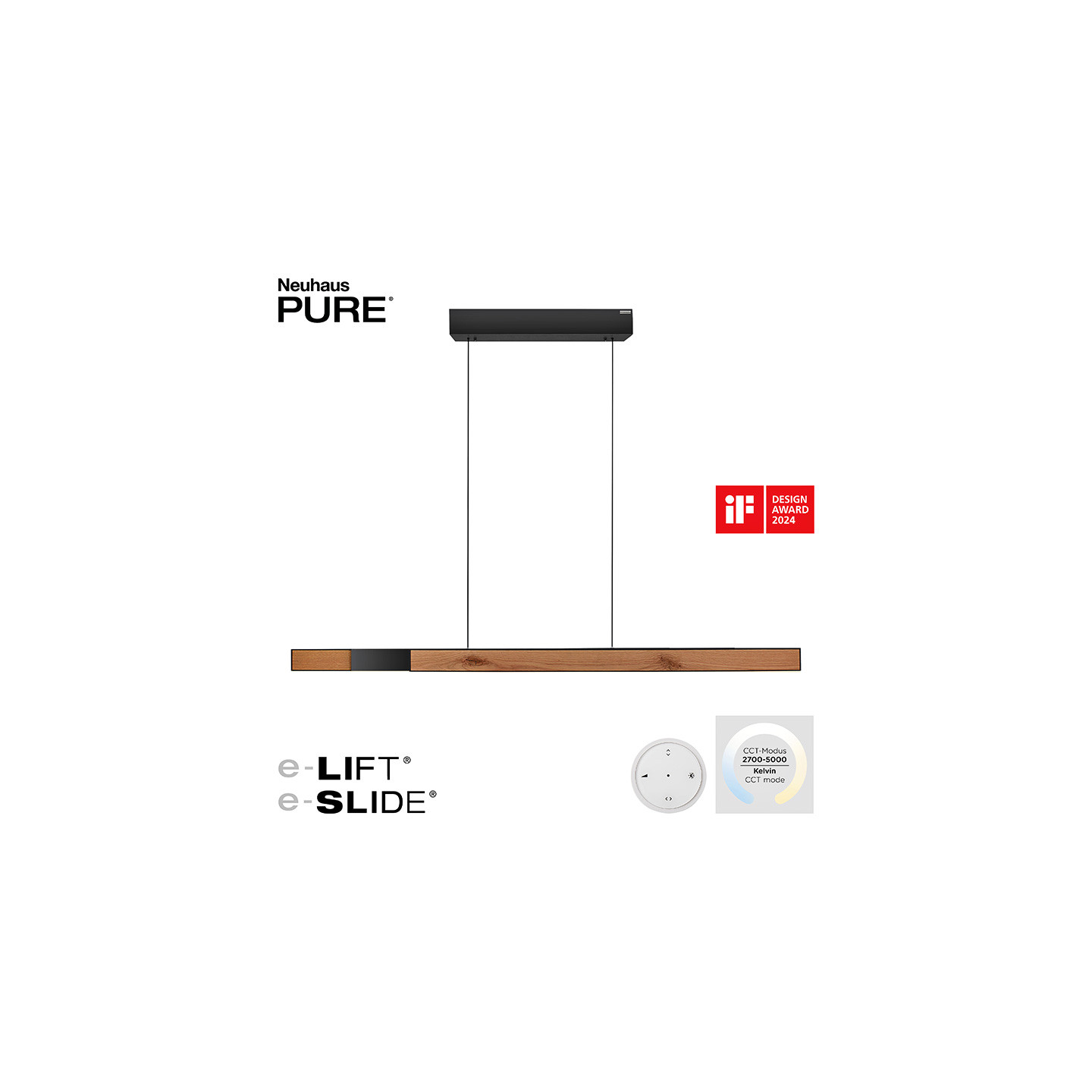 Suspension led PURE MOTO-RISE chêne et noir Paul Neuhaus