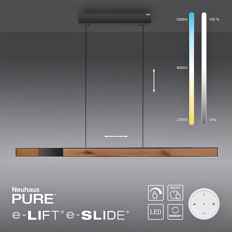 Suspension led PURE MOTO-RISE chêne et noir Paul Neuhaus