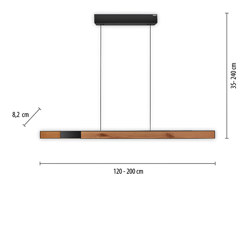 Suspension led PURE MOTO-RISE chêne et noir Paul Neuhaus