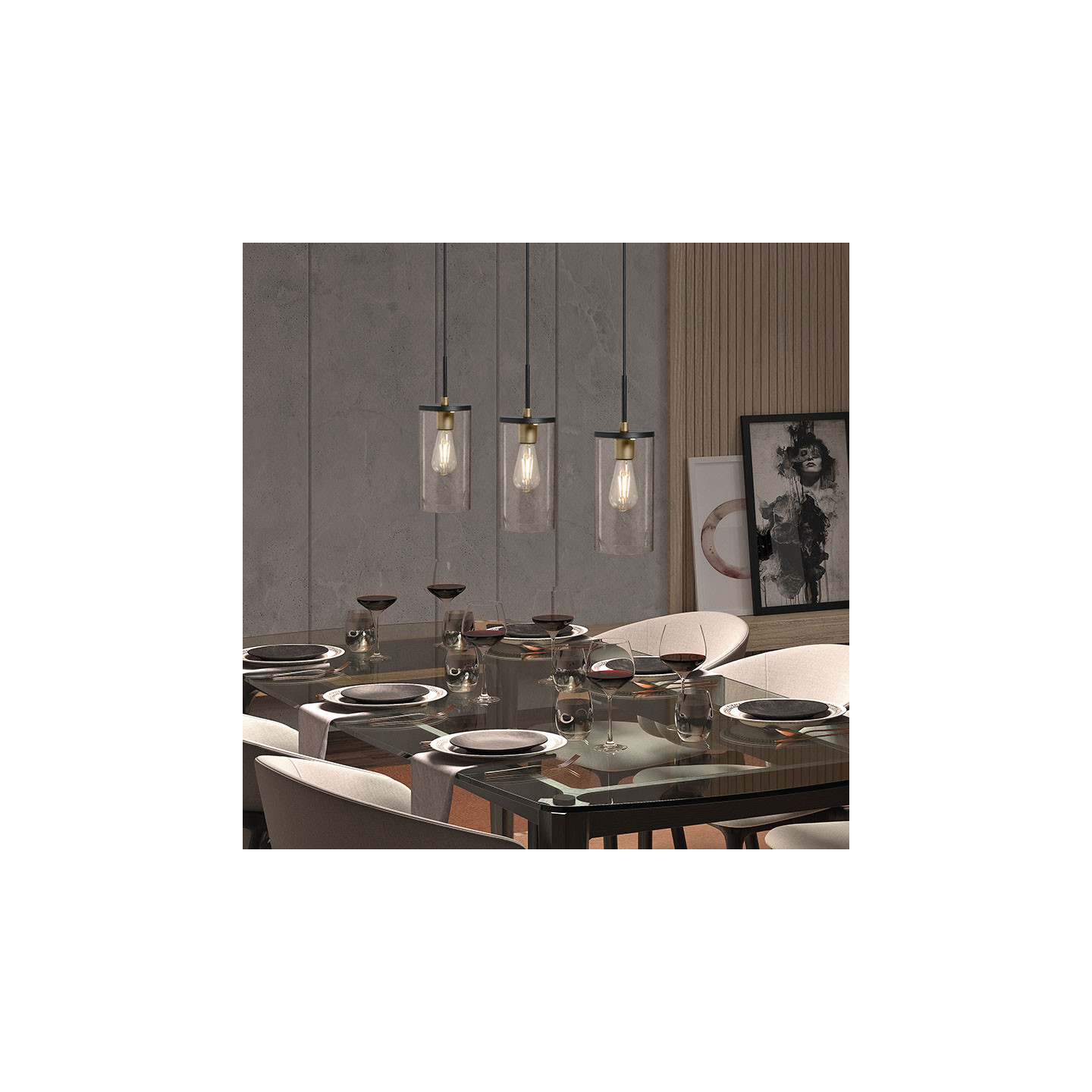 Suspension 3 lampes verre TRIEL
