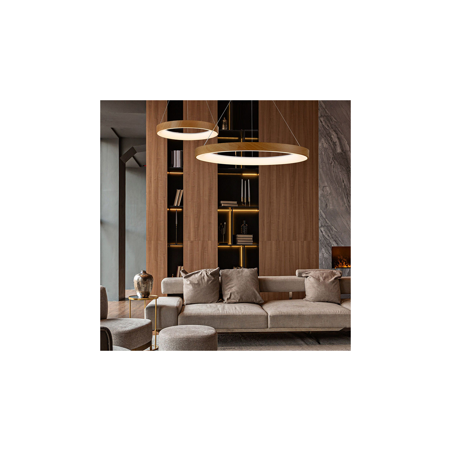 Luminaire circulaire suspendu NISEKO 2 BOIS, 4 tailles Mantra Iluminacion