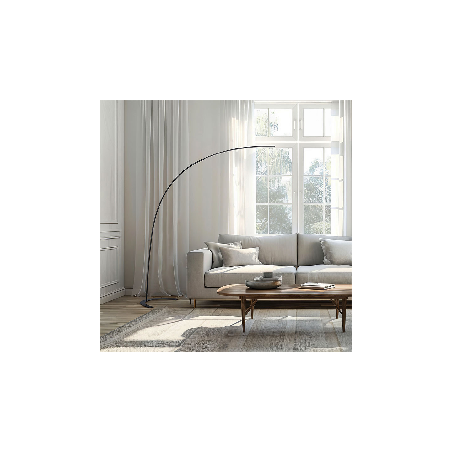 Lampadaire arc design SHANGHAI, noir ou blanc