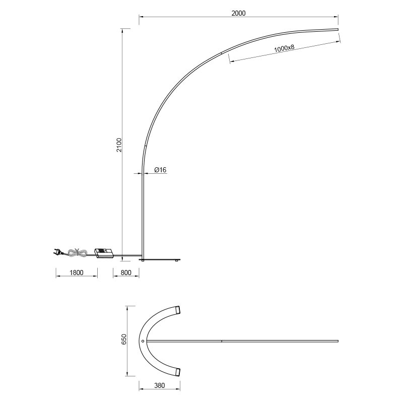 Lampadaire arc design SHANGHAI, noir ou blanc