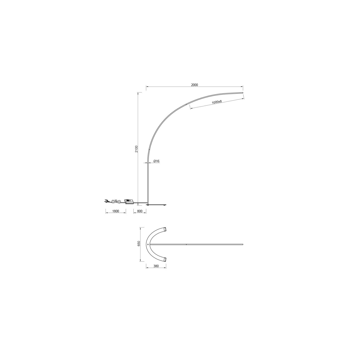 Lampadaire arc design SHANGHAI, noir ou blanc