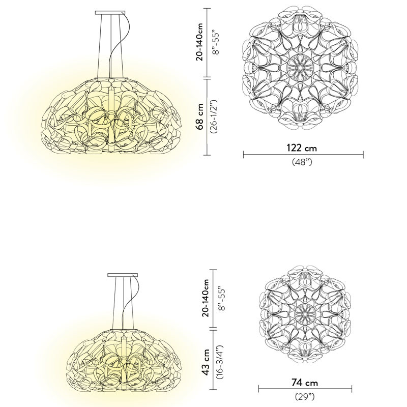 Suspension dorée design QUANTICA, Ø75 ou 120 cm Slamp