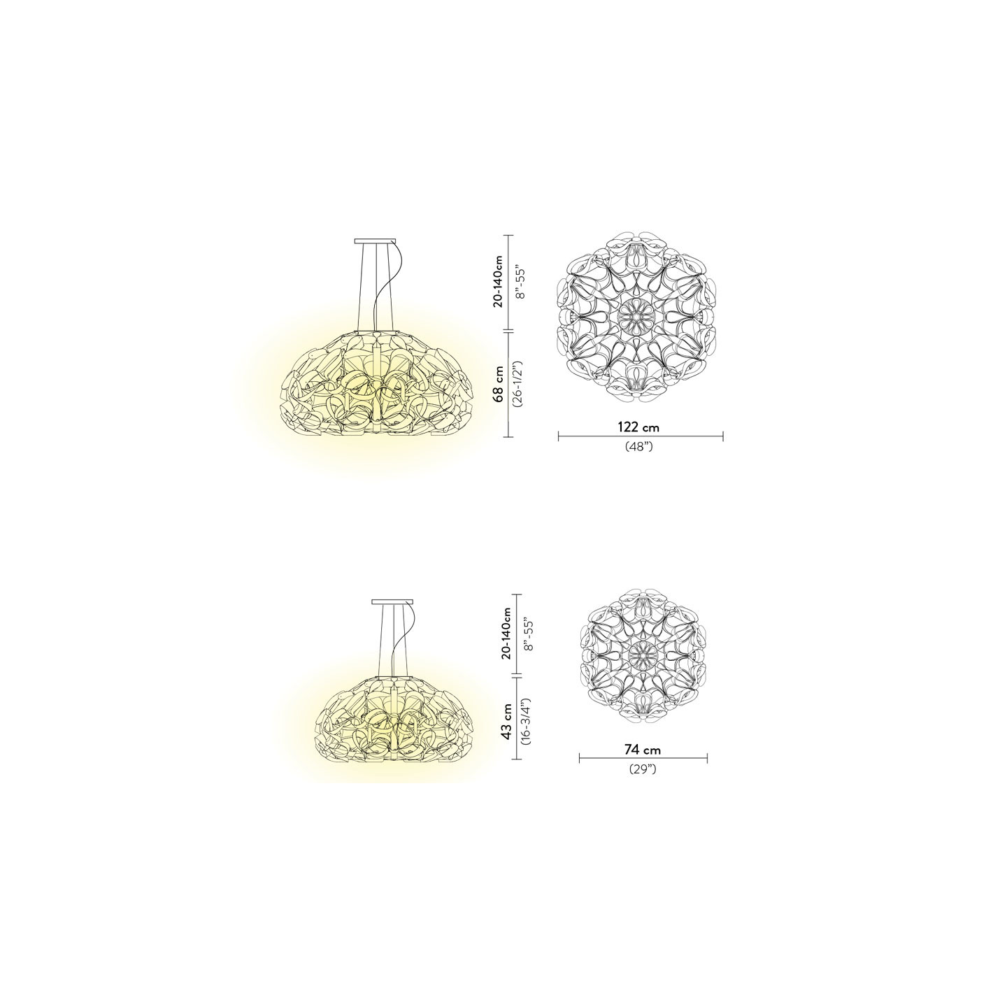 Suspension dorée design QUANTICA, Ø75 ou 120 cm Slamp