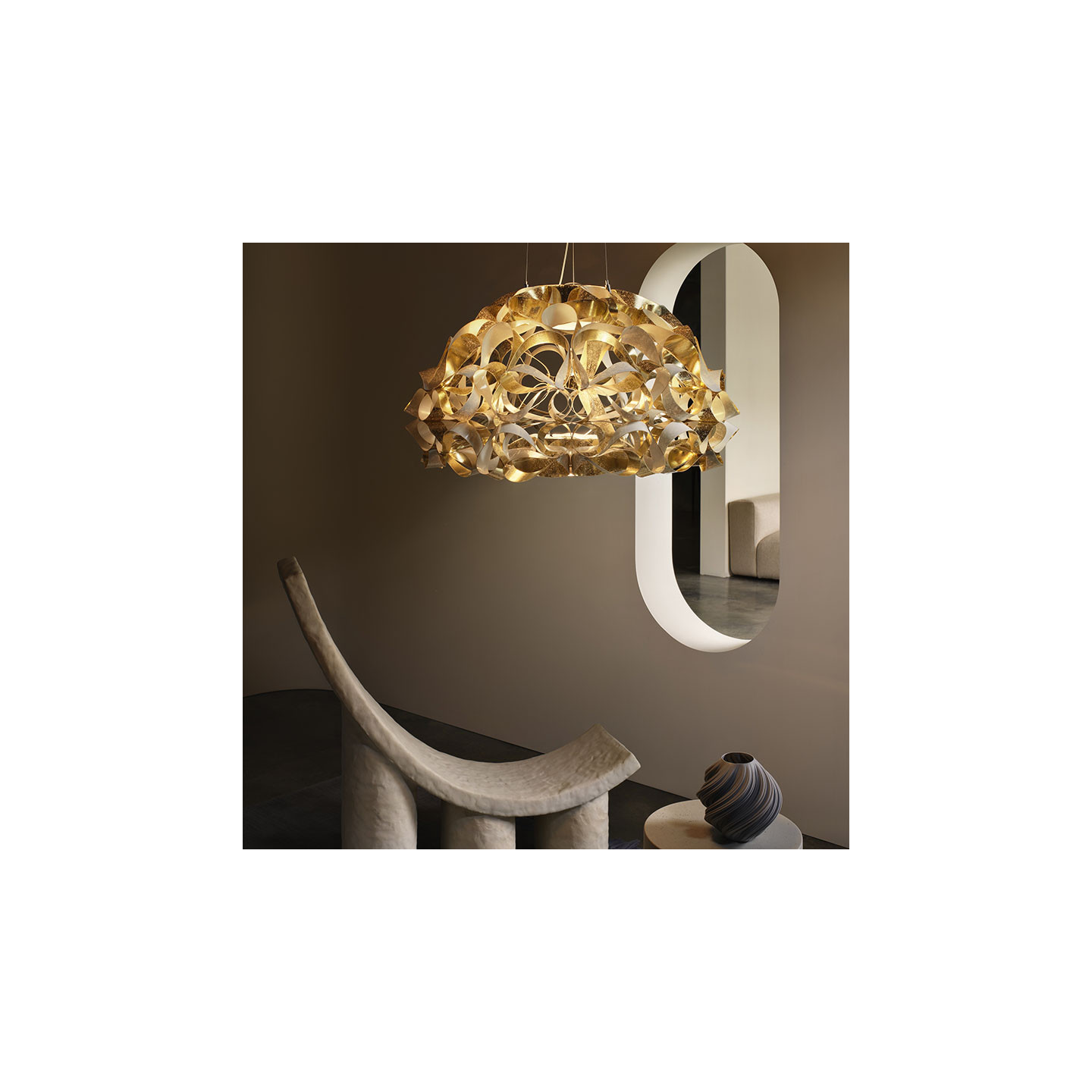 Suspension dorée design QUANTICA, Ø75 ou 120 cm Slamp