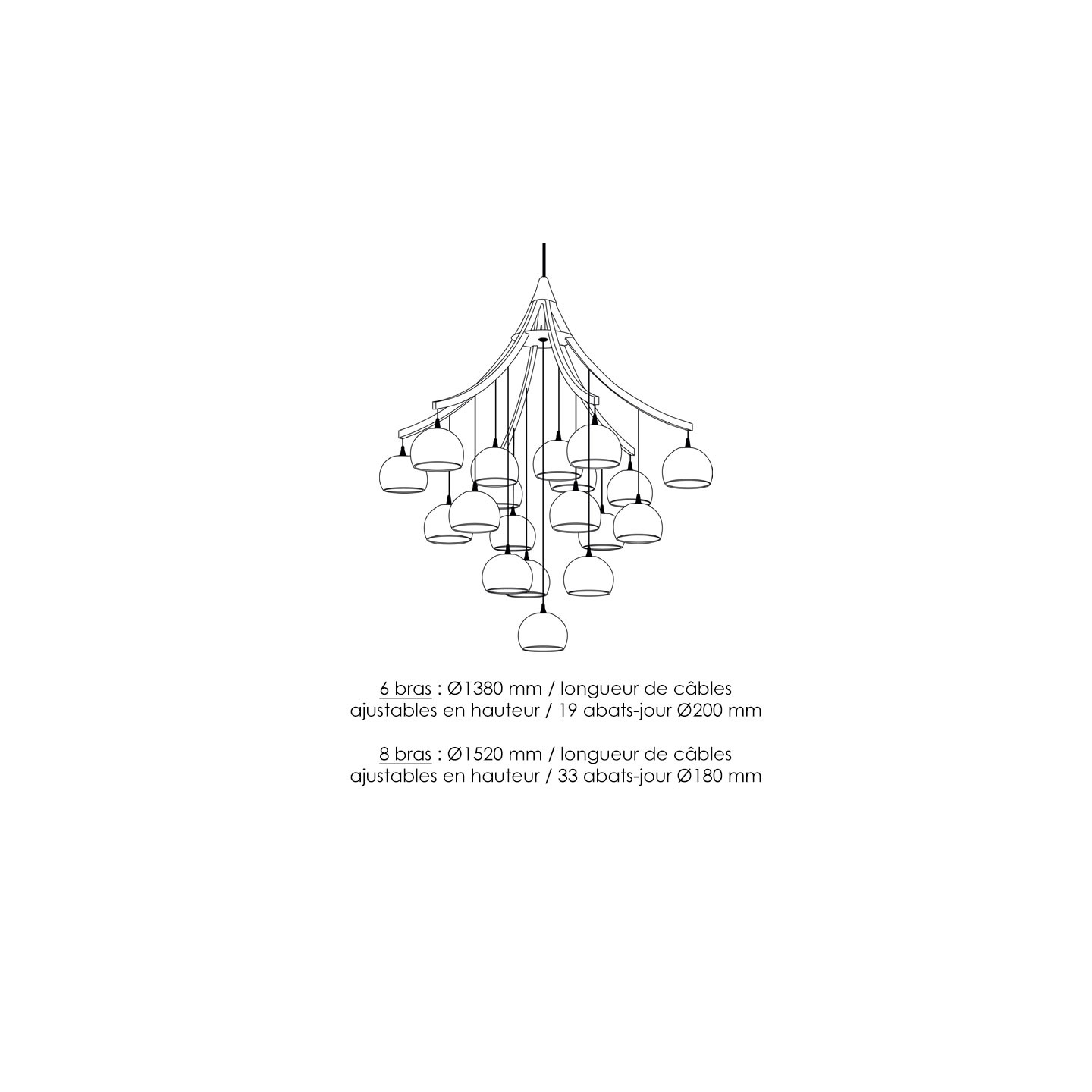 Grand lustre pour plafond haut CONSTELLATION, 2 tailles Az'art