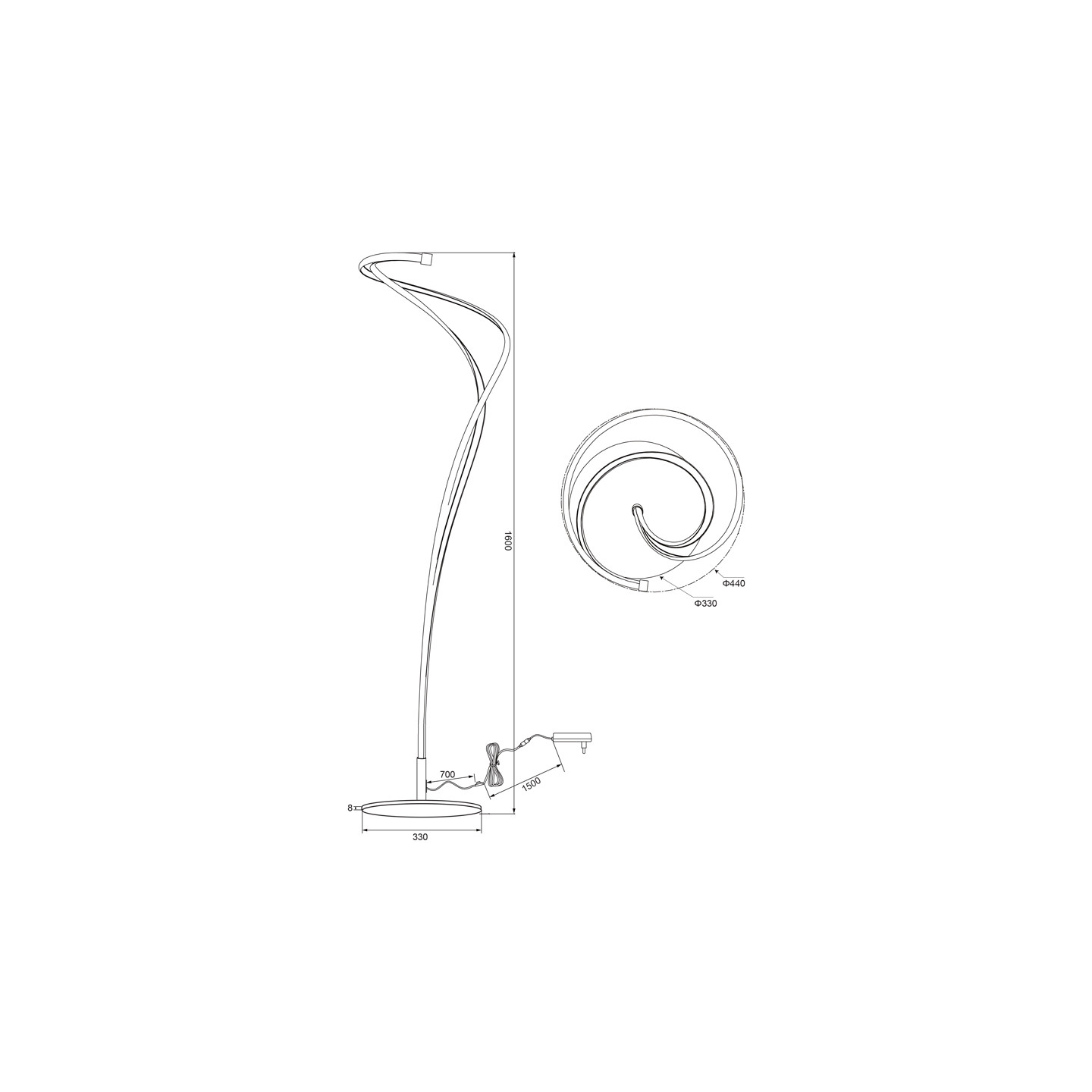 Lampadaire design salon NALA, 3 coloris