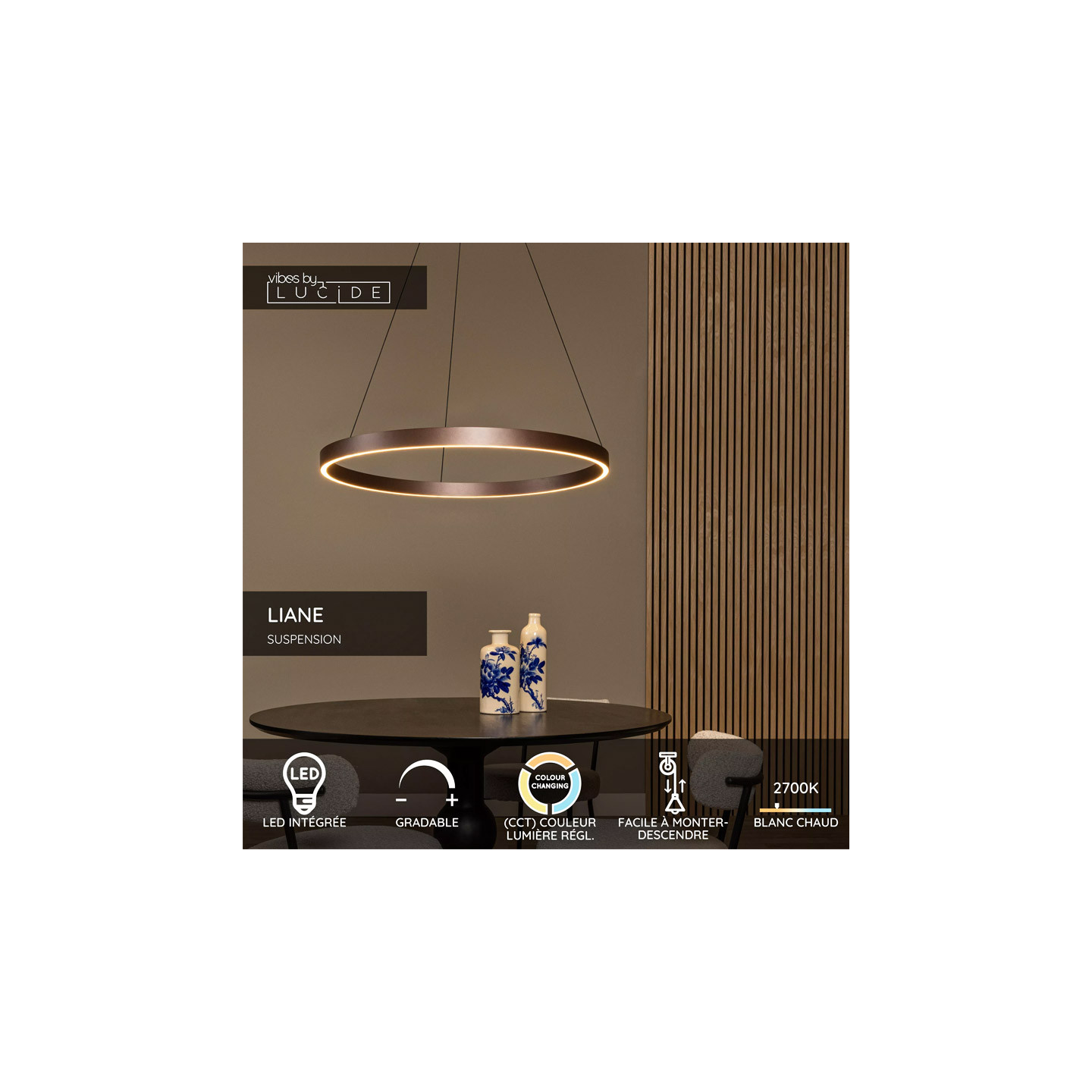Plafonnier cercle led LIANE diamètre 80 cm
