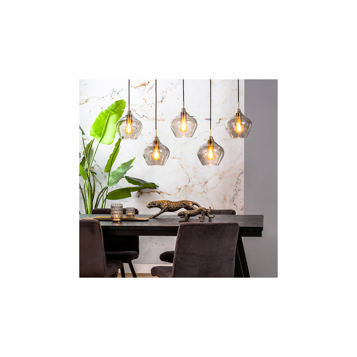 Suspension 5 ampoules RAKEL, bronze antique ou noir