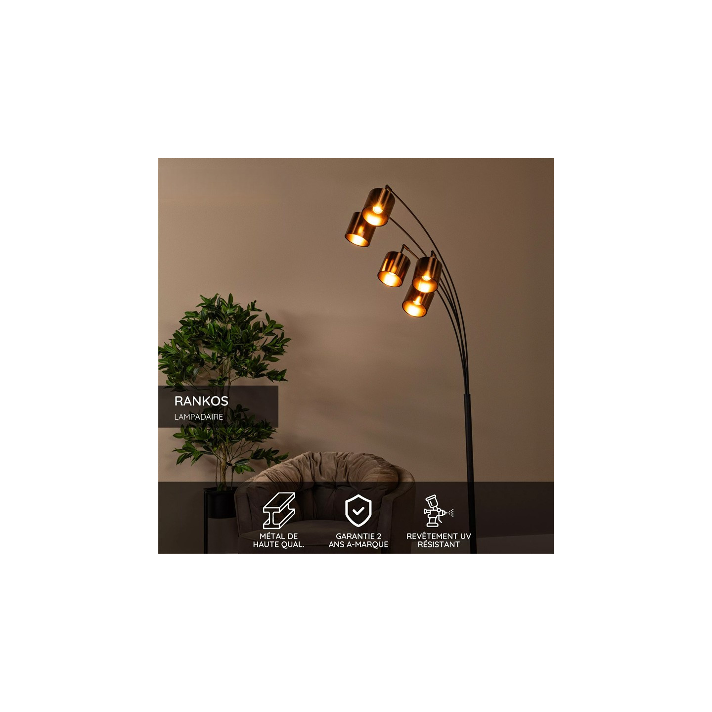 Lampadaire 5 branches RANKOS NOIR