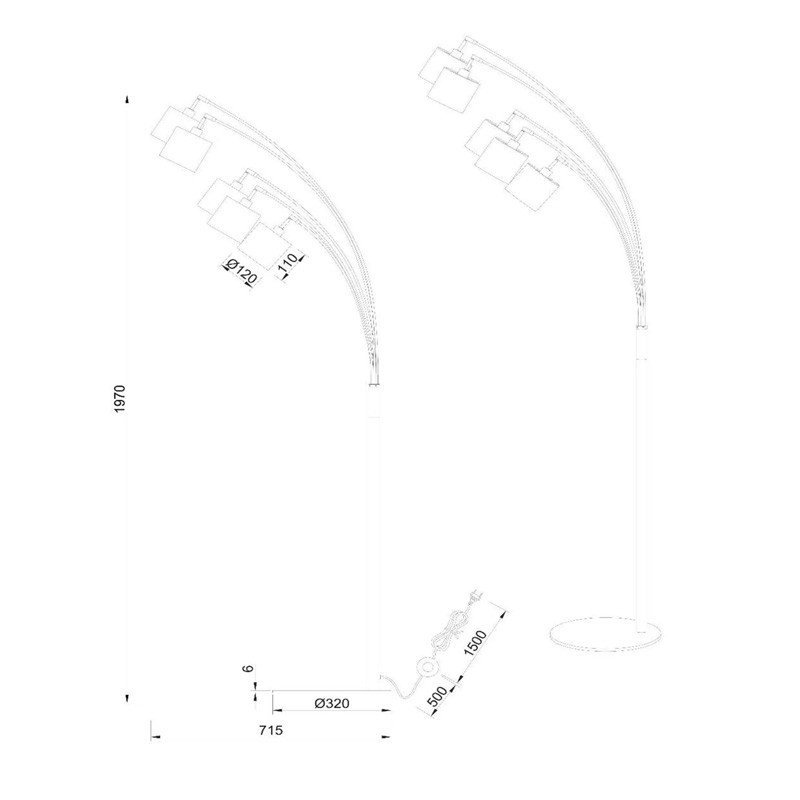 Lampadaire 5 branches RANKOS NOIR