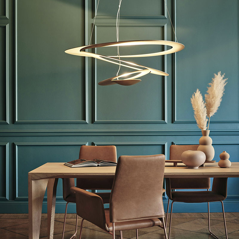 Suspension design salle à manger PIRCE LED 3000K, blanc ou or, 3 tailles Artemide