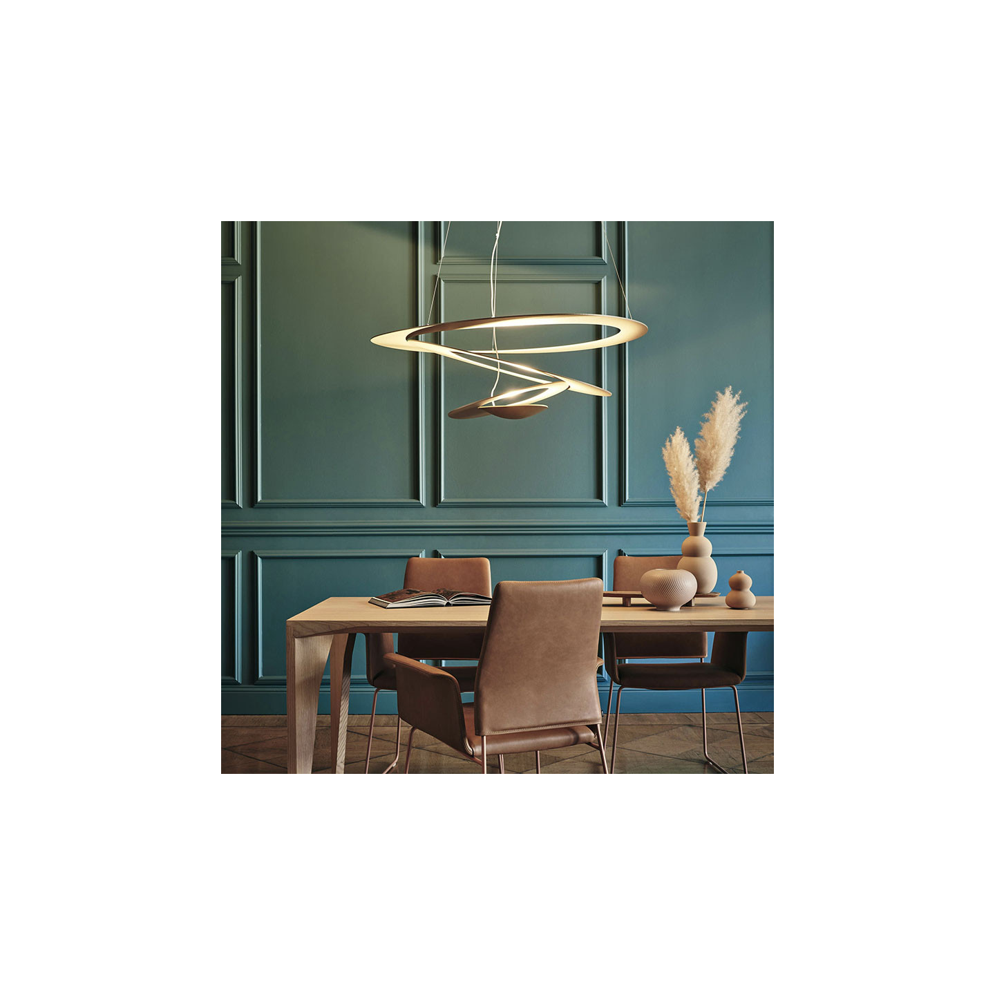 Suspension design salle à manger PIRCE LED 3000K, blanc ou or, 3 tailles Artemide