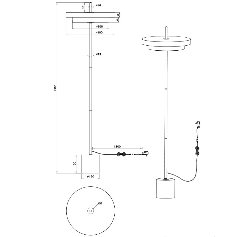 Lampadaire sur pied scandinave KEATON, noir ou blanc