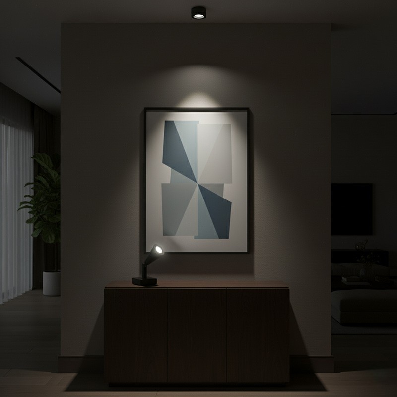 Spot pour tableau W6620 LED 2 700°k,  noir mat, laiton satiné, aluminium brossé