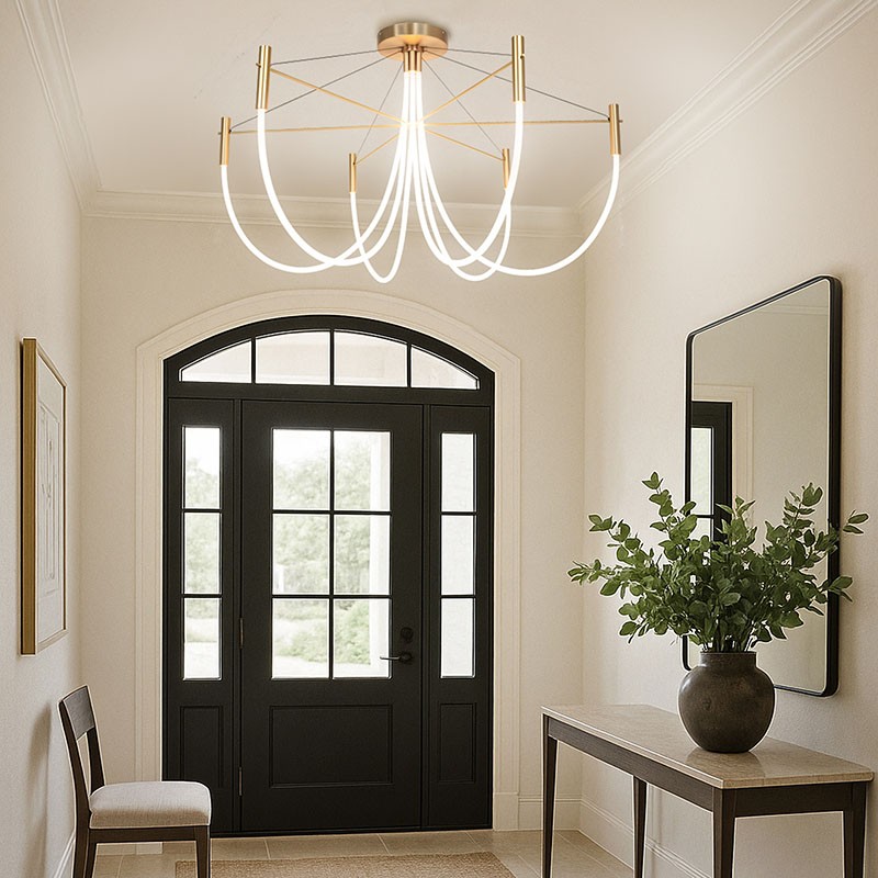 Luminaire plafonnier salon design PARADOXE 6 lumières, satiné bruni ou graphite Cvl Manufacture