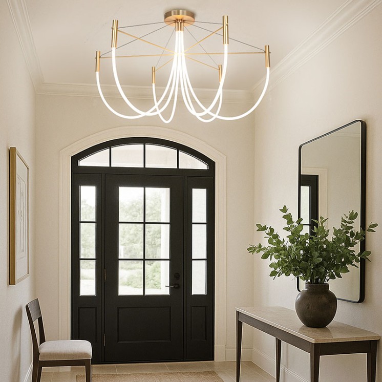 Luminaire plafonnier salon design PARADOXE 6 lumières, satiné bruni ou graphite Cvl Manufacture