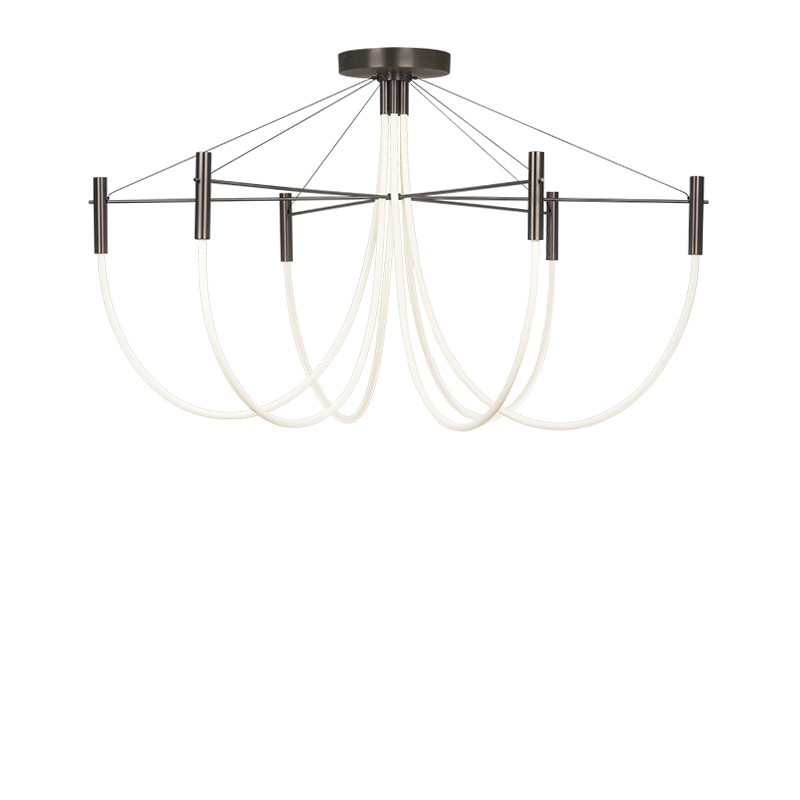 Luminaire plafonnier salon design PARADOXE 6 lumières, satiné bruni ou graphite Cvl Manufacture