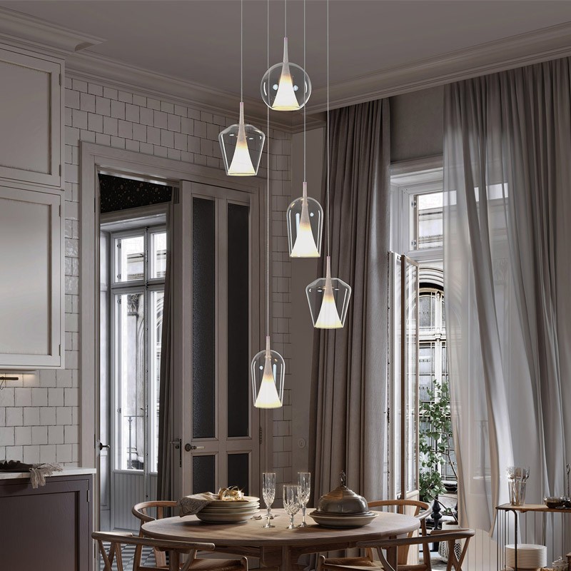 Suspension en cascade ELSA BLANCHE 5 lumières