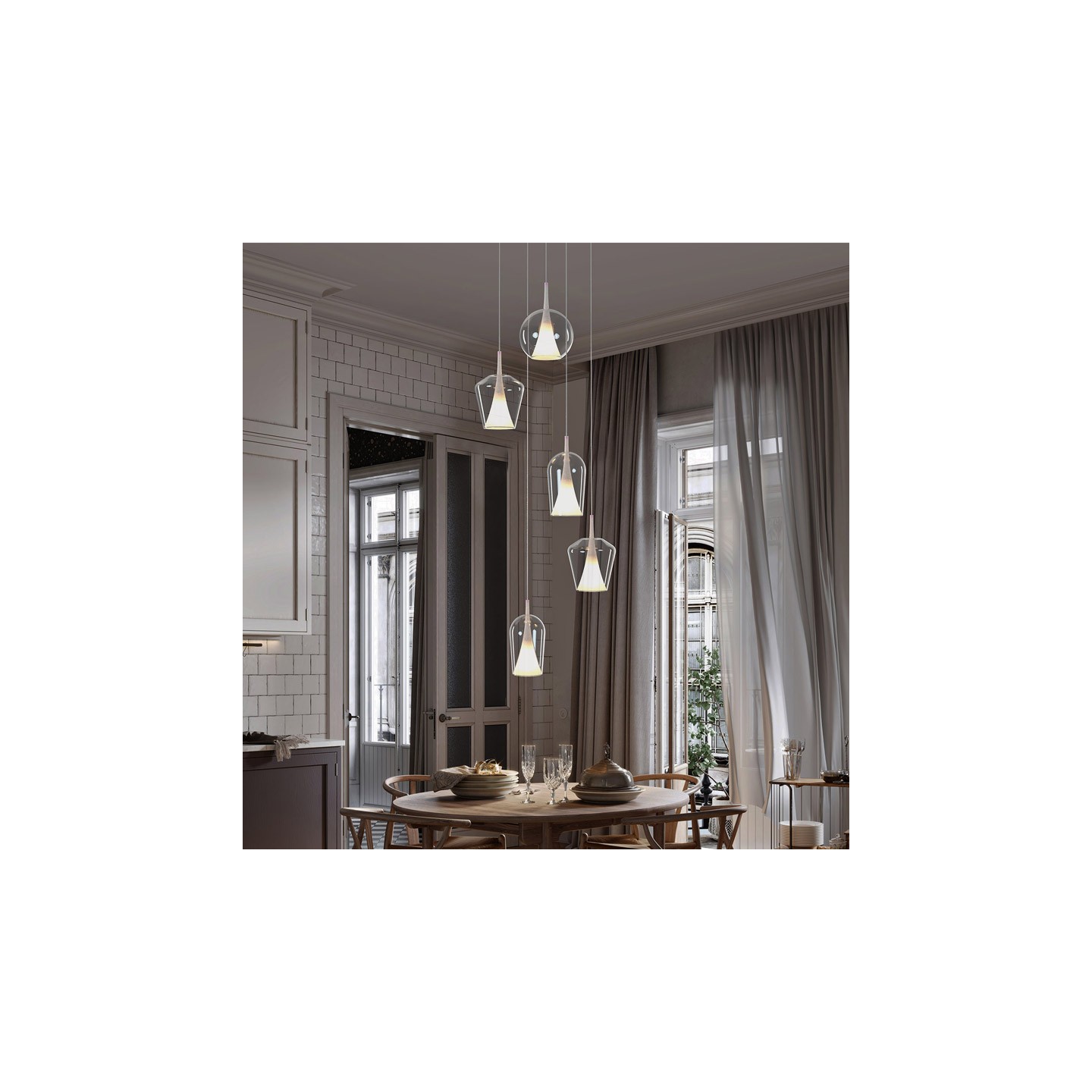 Suspension en cascade ELSA BLANCHE 5 lumières