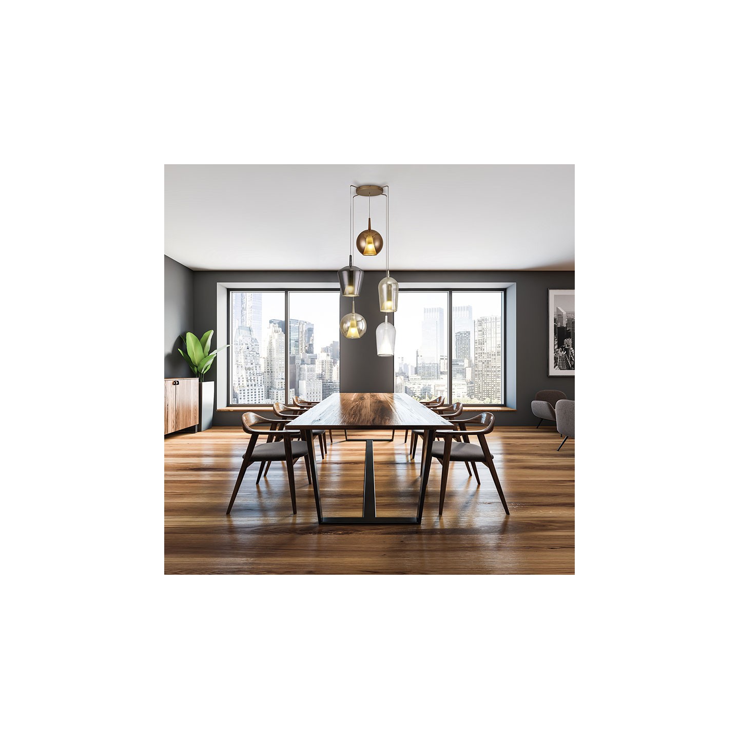 Suspension en cascade ELSA multicolore 5 lumières