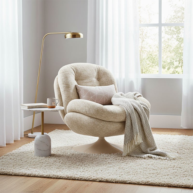 Fauteuil pivotant tissu COSY, beige ou rose poudré