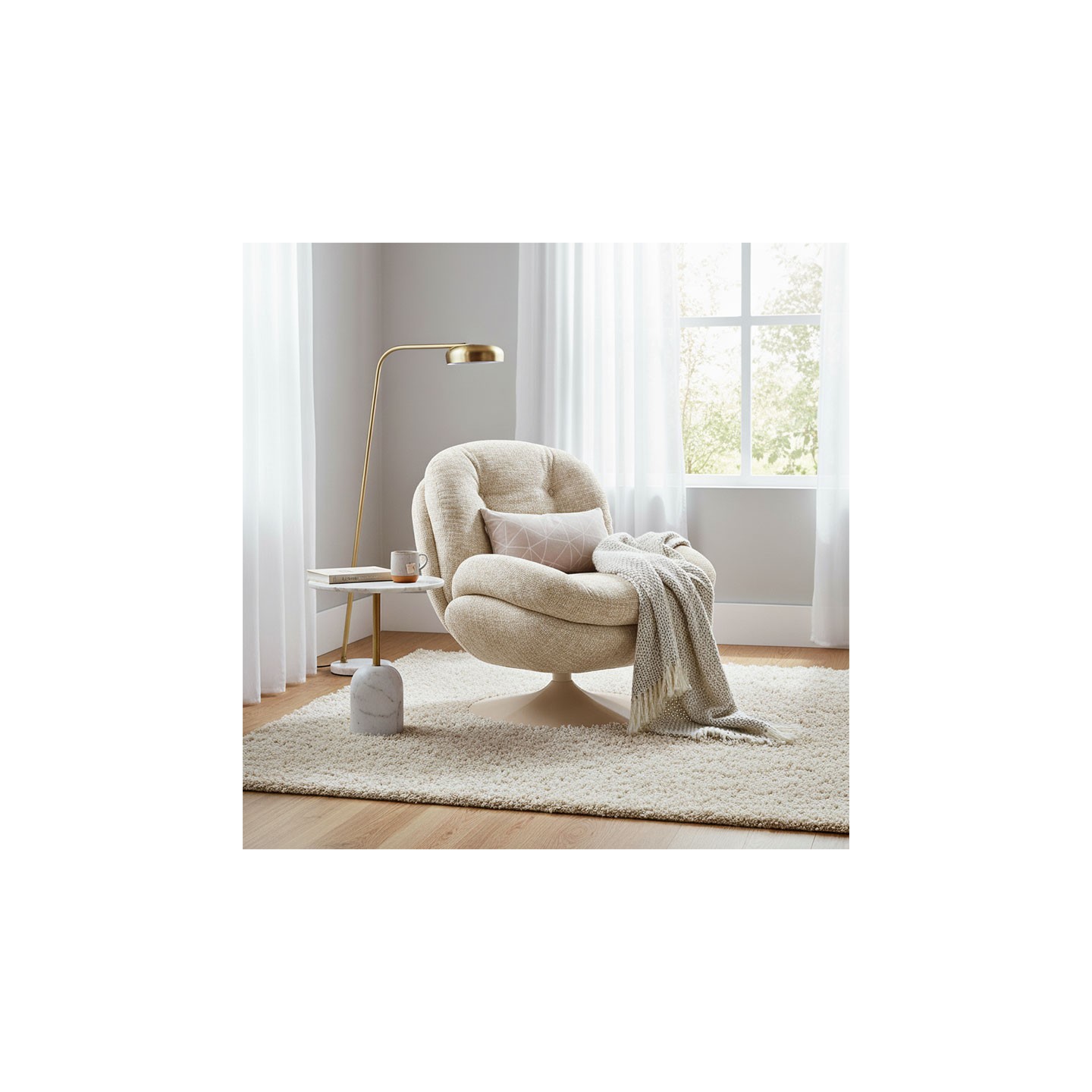 Fauteuil pivotant tissu COSY, beige ou rose poudré