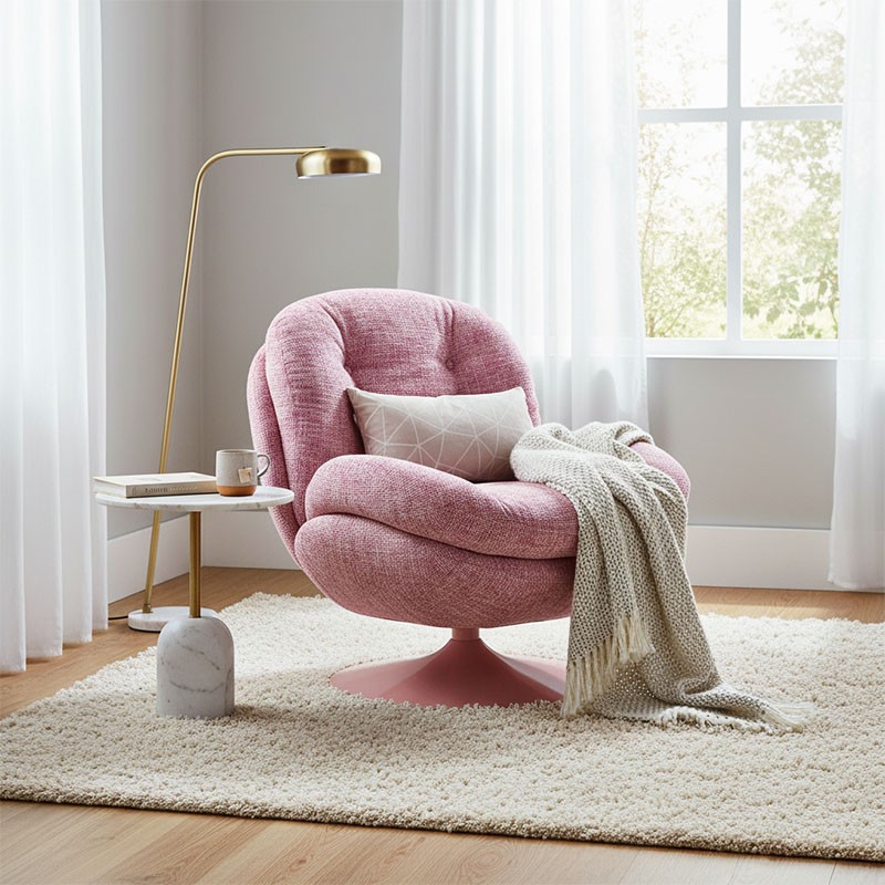Fauteuil pivotant tissu COSY, beige ou rose poudré