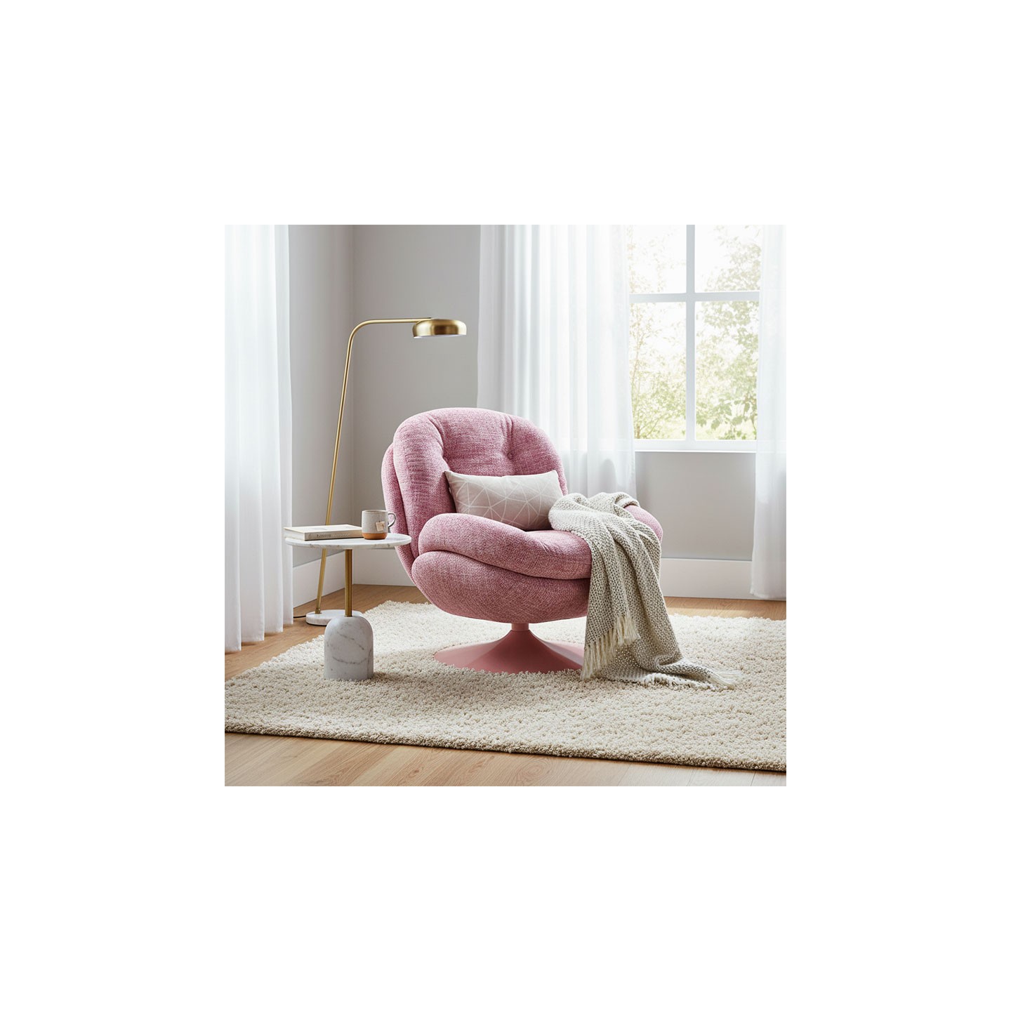 Fauteuil pivotant tissu COSY, beige ou rose poudré