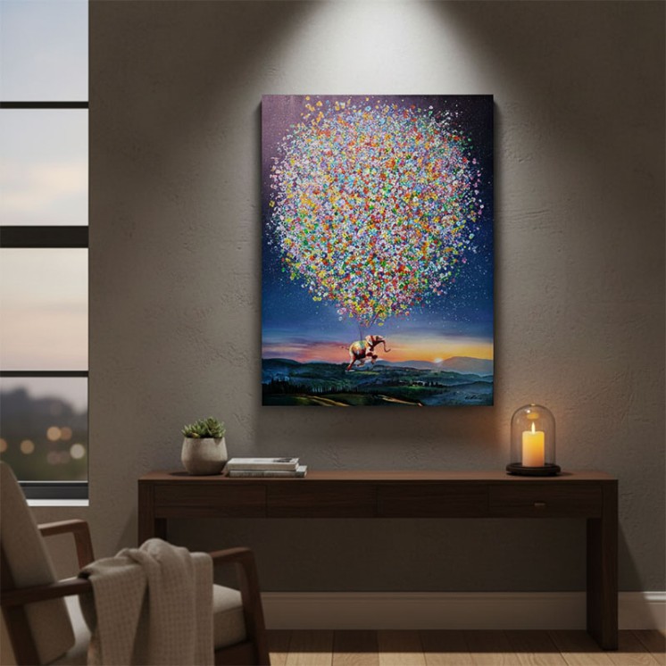 Toile éléphant FLYING ELEPHANT AT NIGHT