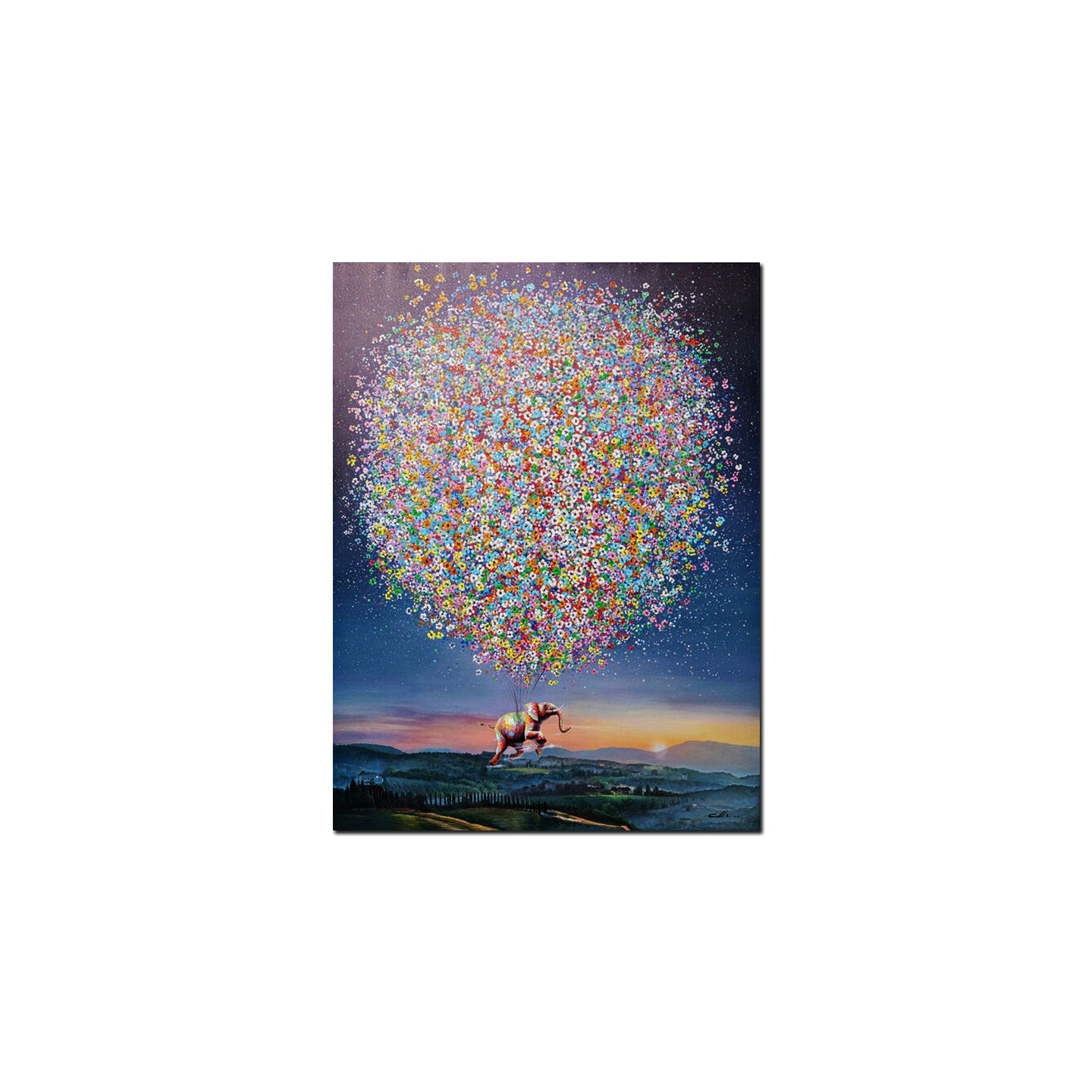 Toile éléphant FLYING ELEPHANT AT NIGHT