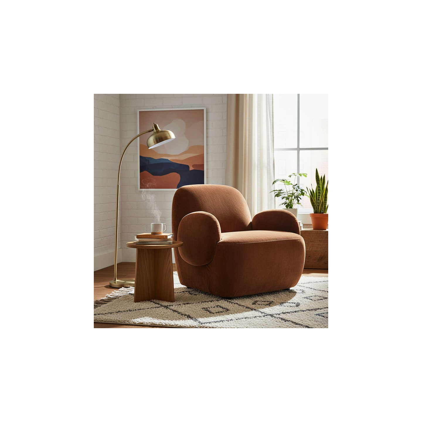 Fauteuil velours terracotta ORIANE