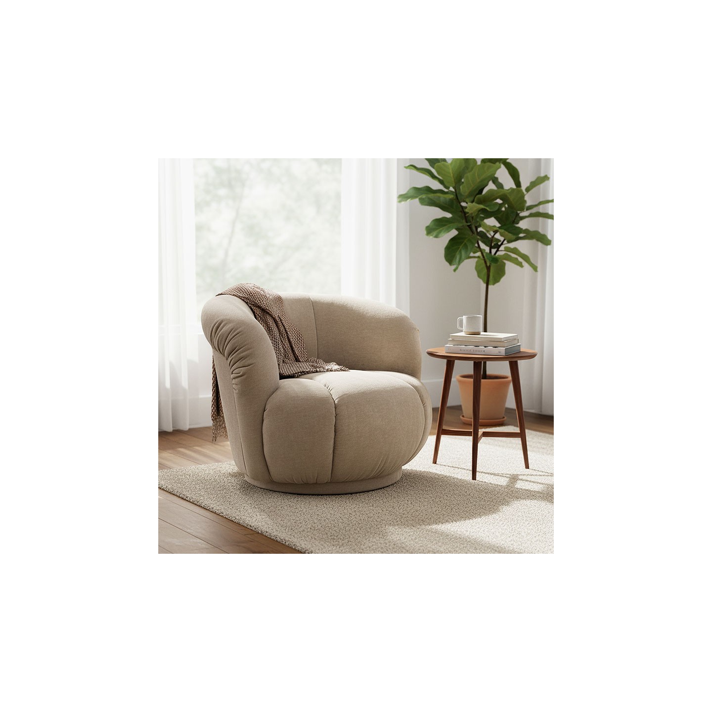 Fauteuil en velours beige ALIZEE