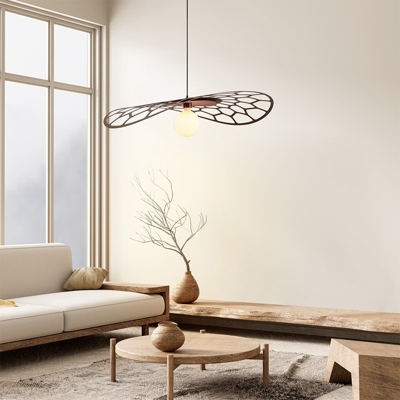 Suspension moderne EOLE Ø95 cm, graine de lin & sable de Tanami