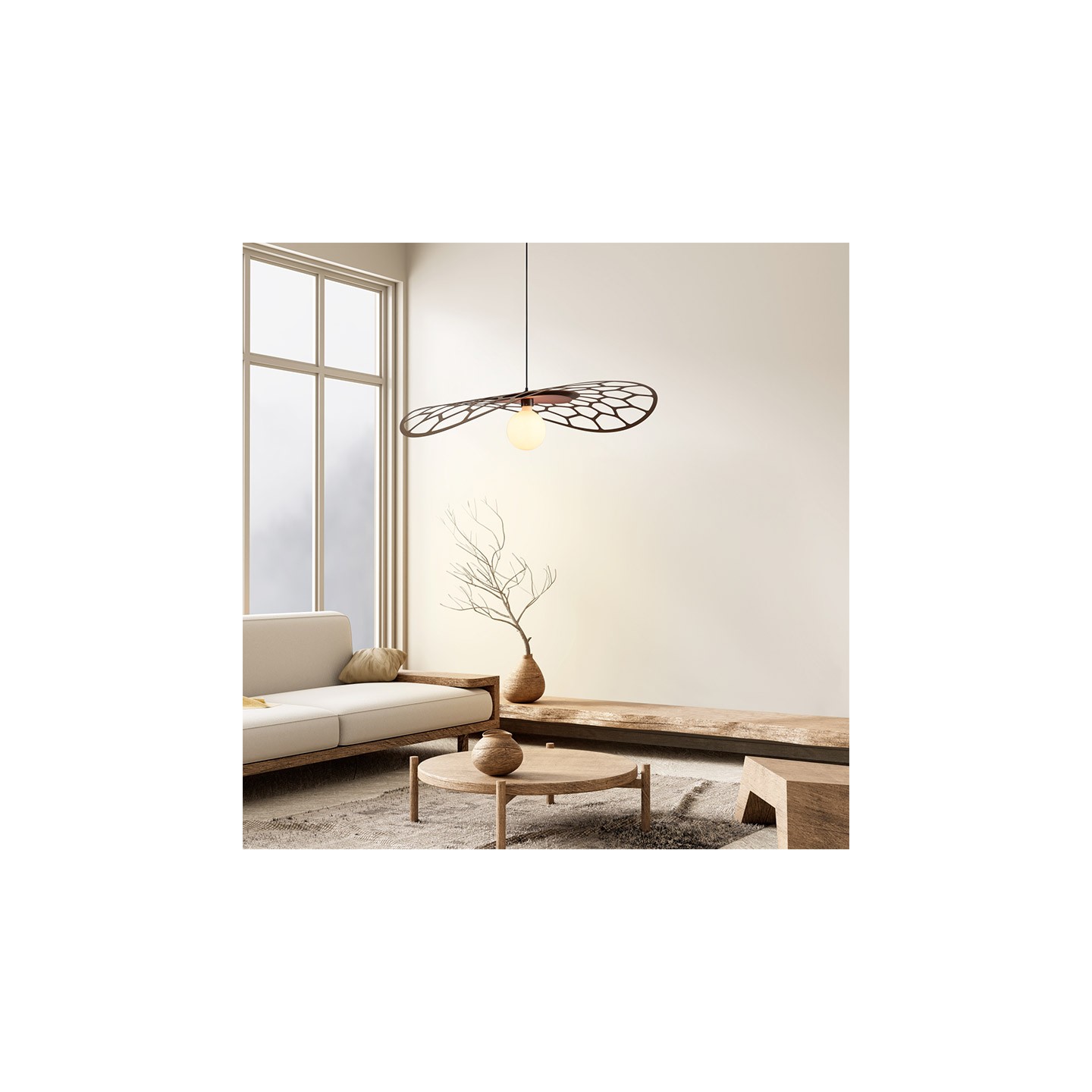 Suspension moderne EOLE Ø95 cm, graine de lin & sable de Tanami