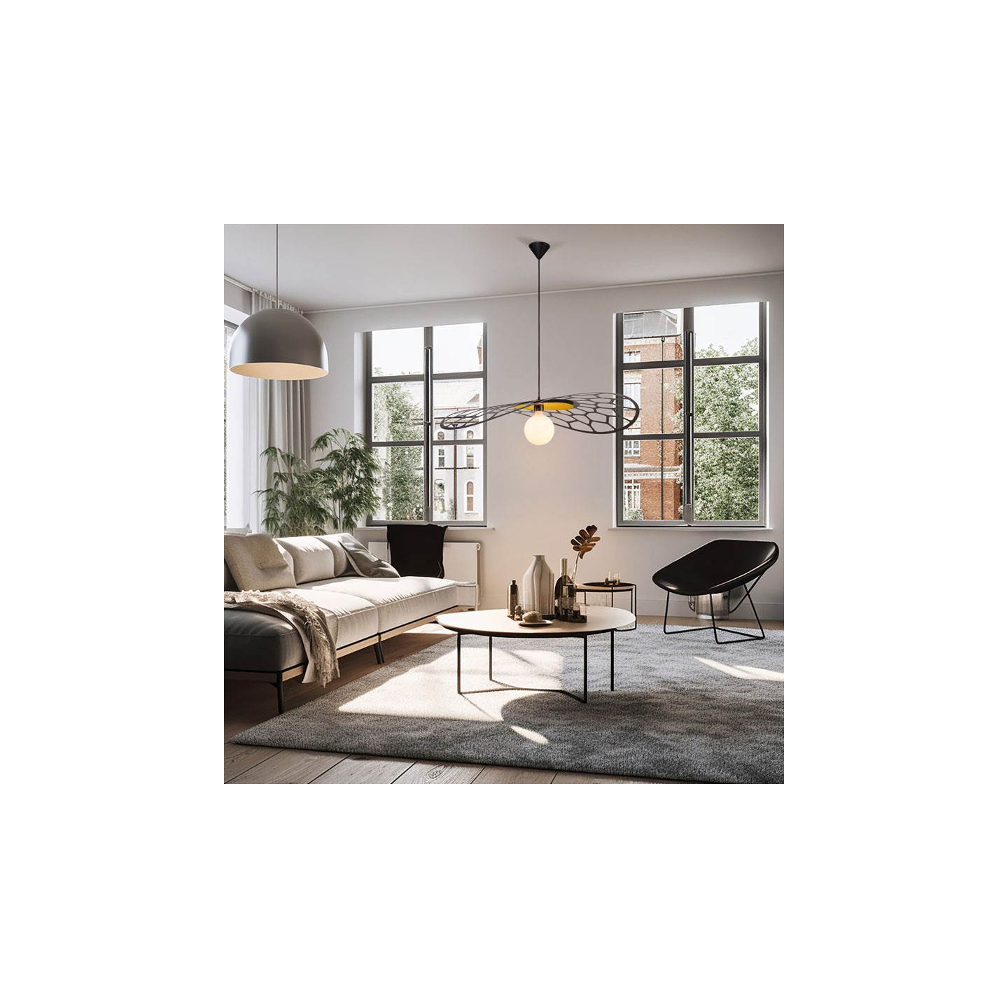 Suspension moderne EOLE Ø95 cm, noir réglisse & doré