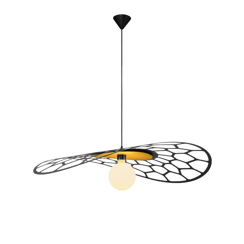 Suspension moderne EOLE Ø95 cm, noir réglisse & doré